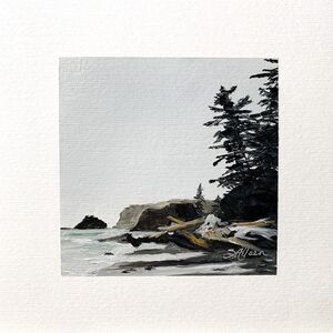 Original Oil Painting Landscape Pacific Northwest Olympic Beach Sea 8x8" Signed
